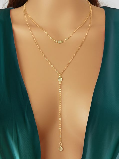 Yellow Gold  Collar  Zinc Alloy   Embellished   Women Fashion Jewelry Saree Poses Ideas, Body Chain Jewelry Outfit, Jóias Body Chains, Trendy Holiday Outfits, Gold Neck Chain, Stacked Engagement Ring, Faberge Jewelry, Embellished Fashion, Fancy Jewelry Necklace