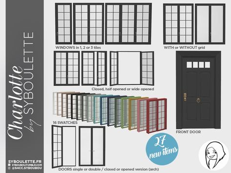 [DOWNLOAD] Charlotte set | Syboulette on Patreon Modern Windows And Doors, San Myshuno, Sims 4 Kitchen, Classic Window, Sims 4 House Design, Casas The Sims 4, Sims Building, French Windows, 4 Wallpaper