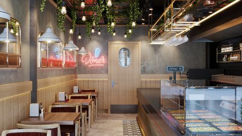 Kebab Restaurant Interior Design | Behance Kebab Restaurant Design, Kebab Restaurant, Art Decor Fashion, Shimane, Pizza Place, Modern Restaurant, Stylish Tables, Interior Design Architecture, Japanese Interior