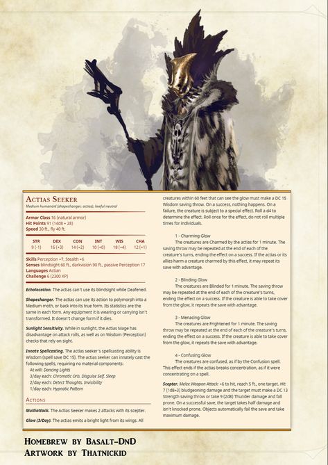 Moth Monster, 5e Items, D D 5e Homebrew, Stat Block, Dnd Enemies, Homebrew Monsters, 5e Monsters, Dungeons And Dragons Board, Dnd Monster