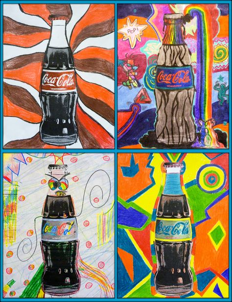 Coca Cola Pop Art 8th Grade Art, Middle School Art Projects, Art Lessons Middle School, 6th Grade Art, 4th Grade Art, 5th Grade Art, Elementary Art Projects, Art Lessons Elementary, School Art Projects