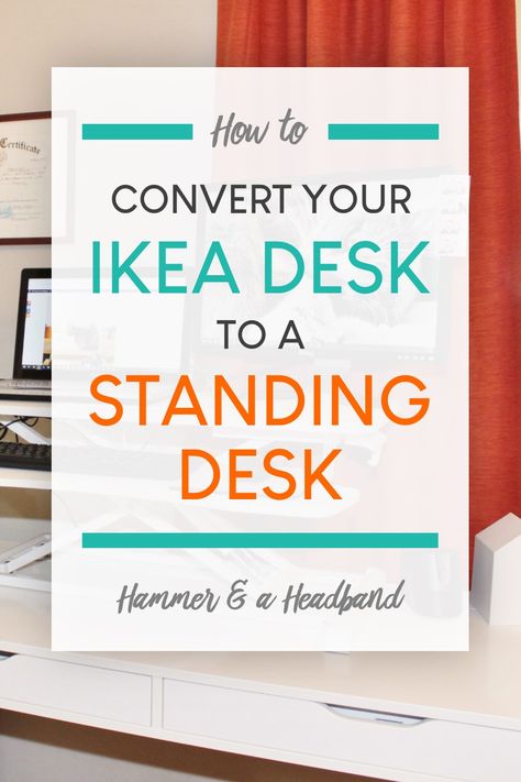 Have you been thinking about trying a standing desk? I did it after learning that you don’t need a whole new desk and you don’t have to commit to standing all day. There are affordable standing desk converters that allow you to switch between sitting and standing throughout the day. Here’s how to make the easy switch to a sit and stand desk, whether you work from home or the office. #standingdesk #sitandstanddesk #officedecor #homeoffice Standing Desk In Middle Of Room, Ikea Alex Standing Desk, Pretty Standing Desk, Standing Desk With Storage, Ikea Standing Desk Hack, Ikea Sit Stand Desk Hack, Standing Desk Diy, Built In Standing Desk, Sit Stand Desk Top