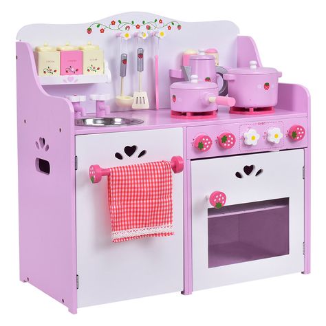 Free 2-day shipping. Buy Costway Kids Wooden Play Set Kitchen Toy Strawberry Pretend Cooking Playset Toddler at Walmart.com Kids Wooden Kitchen, Wooden Play Set, Kitchen Playsets, Kitchen Playset, Kitchen Sets For Kids, Cooking Toys, Wooden Play Kitchen, Toy Kitchen Set, Kitchen Toy