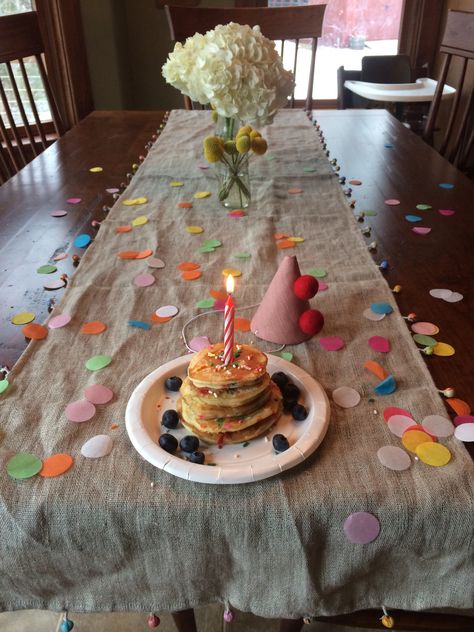 Fun birthday breakfast for 2 year olds By Kristin Skinner Two Year Old Breakfast Birthday, 3rd Birthday Breakfast Ideas, 2nd Birthday Breakfast Ideas, Birthday Ideas Family, Breakfast Birthday Decorations, 1st Birthday Breakfast Party, Birthday Morning Table, Birthday Breakfast Decorations, Simple Birthday Traditions