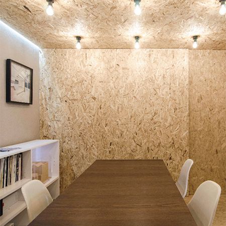 Osb Office Design, Osb Office, Osb Interior, Shed Office, Office Design Inspiration, Plywood Walls, Office Meeting Room, Garage Office, Office Meeting