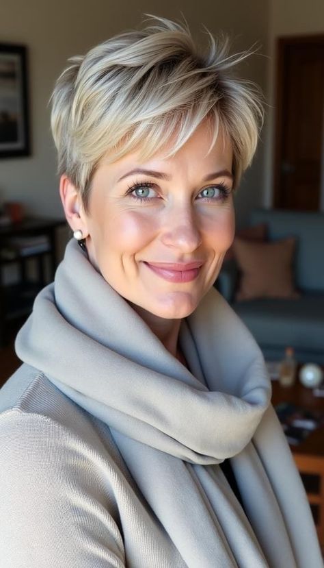 Pixie haircut ideas Short Choppy Pixie Haircut, Pixie Cut Back View Neckline, Dark Blonde Pixie, Pixie Cut Back, Modern Pixie Haircut, Shorter Hair Cuts, 2024 Haircuts, Modern Pixie, Pixie Haircut Ideas