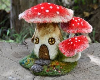 Felted Mushrooms, Woodland Whimsy, Felt Mushroom, Felt House, Mushroom Crafts, Little Mushroom, Needle Felting Diy, Felted Wool Crafts, Felt Fairy