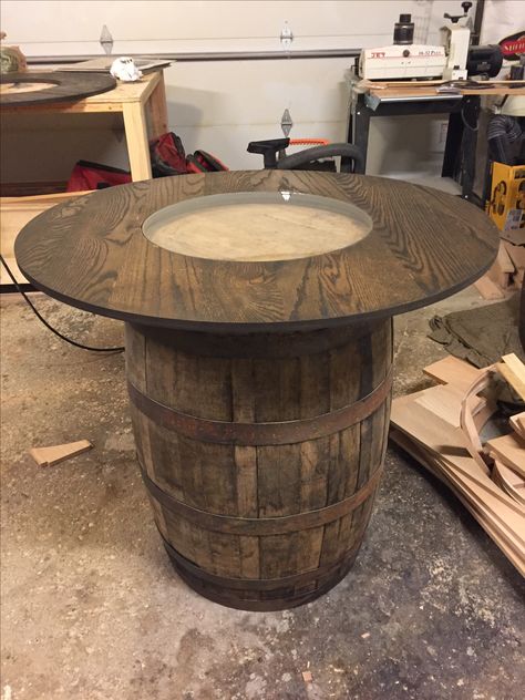 Whiskey Barrel Table Diy, Whiskey Barrel Table Top, Barrel Table Diy, Diy Whiskey Barrel, Bourbon Barrel Table, Wine Barrel End Table, Bourbon Barrel Bar, Whiskey Barrel Decor, Whiskey Barrel Table