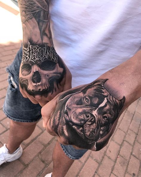 Fist Tattoo, Animal Tattoos For Men, Pitbull Tattoo, Chicano Tattoos, Hand Tats, Boy Tattoos, Badass Tattoos, Hand Tattoos For Guys, Hand Tattoo