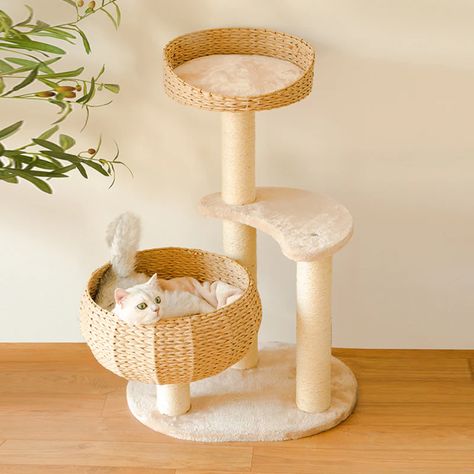 Sleeping in the Bowl Cat Tree – Happy & Polly Cute Cat Tower, Chat Diy, Cat Climbing Tree, Climbing Tree, Gatto Carino, Cat Climbing Frame, Sisal Rope, Cat Trees, Climbing Frame