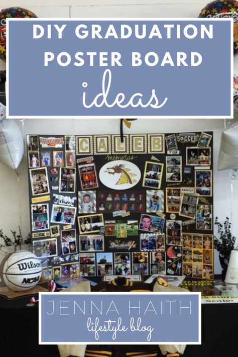 Graduation Poster Boards Photo Displays, Grad Collage Ideas, Grad Photo Collage Ideas, Photo Boards For Parties, Photo Display Board Ideas, Graduation Party Picture Board, Senior Photo Collage Poster, Graduation Accomplishment Board, Graduation Picture Collage Ideas Display