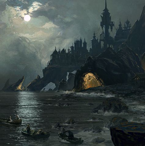 Pirates Bay, Eliz Roxs on ArtStation at https://www.artstation.com/artwork/JlyJEZ Pirate Port, Scary Ocean, Fantasy Locations, Fantasy Cottage, Pirate Island, Pirate Bay, Dnd Campaign, Ancient History Facts, Fantasy World Map