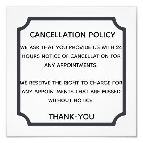 Best Cancelation Policy Gift Ideas | Zazzle Salon Policies, Cancelation Policy, Salon Business Plan, Massage Room Decor, Hair Salon Business, Esthetician Room Decor, Esthetics Room, Esthetician Room, Spa Business