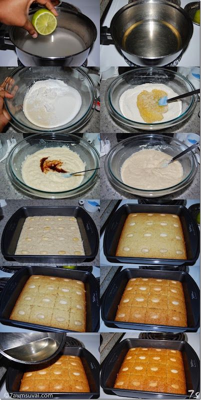 Basbousa Recipe, Eid Dessert Recipes, Rava Cake, Arabic Sweets Recipes, Step By Step Recipes, Delicious Christmas Desserts, Arabic Dessert, Semolina Cake, Middle Eastern Desserts