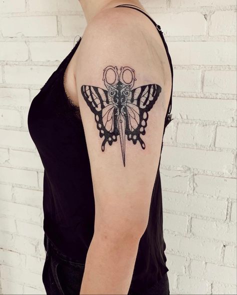 Scissor Butterfly Tattoo, Butterfly Scissors Tattoo, Scissor Tattoo, Real Tattoos, Tattoo Concepts, Real Tattoo, Time Tattoos, S Tattoo, Tattoo Inspo