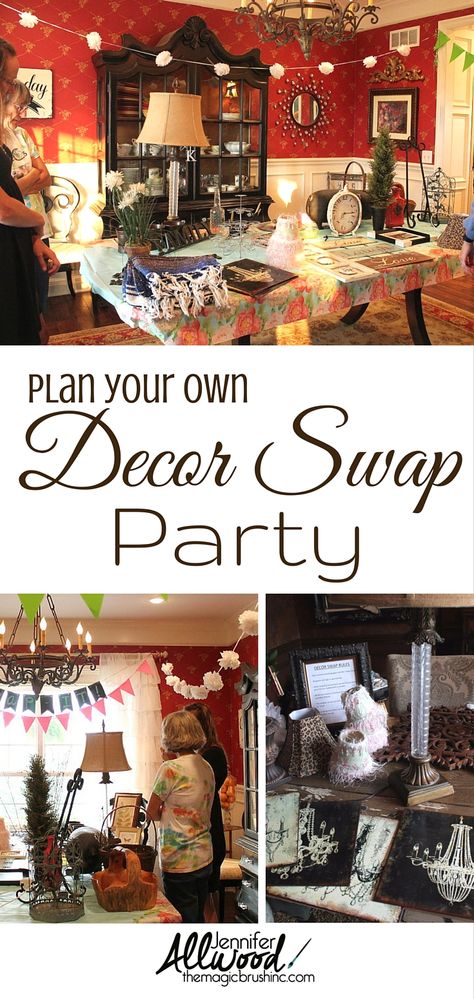 Plan this with your girlfriends!! Here's some great tips for throwing your own decor swap party! A great way to freshen up your interior and get rid of stuff! More decorating tips at TheMagicBrushinc.com Swap Party Invitation, Neighborhood Ideas, Jennifer Allwood, Get Rid Of Stuff, Church Outreach, Clothing Exchange, Swap Party, Favorite Things Party, Clothing Swap