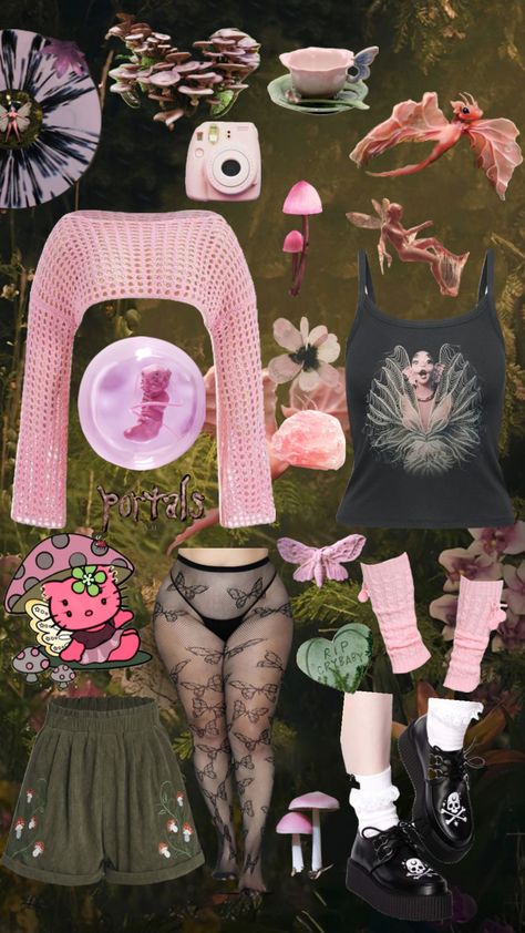 Grunge Pink Outfit, Melanie Martinez Aesthetic Outfits, Melanie Martinez Outfit Ideas, Melanie Martinez Inspired Outfits, Consert Outfits, Fairy Core Outfits, Melanie Martinez Outfits, Melanie Martinez Concert, Nature Outfits