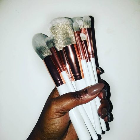 Rose Gold brush set from @lashesbylena. Super soft and affordable. #brushset #affordable #rosegold #lenalashes #blackowned #lashes… Powder Brush, Makeup Tools, Brush Set, Lashes, Vision Board, Rose Gold, Tools, Makeup, Gold