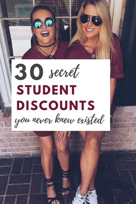 30 secret student discounts you never knew existed #student #studentdiscounts #discounts #college Secret Student, College Student Discounts, College Necessities, Planning School, College Checklist, Financial Aid For College, College Life Hacks, College Survival, College Dorms