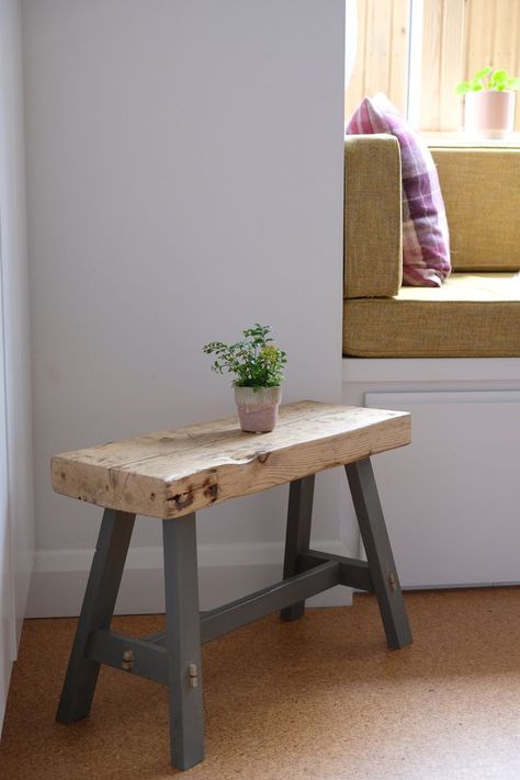 Reclaimed scaffold board stool with A frame legs Diy Stool, Rustic Stools, The New Forest, Scaffold Boards, Woodburning Projects, Foyer Design, Diy Bench, Cabin Life, New Forest