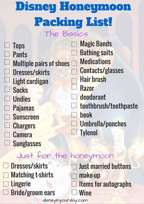 Disney honeymoon packing list - Disney in your Day Disney World Honeymoon, Honeymoon Packing List, Honeymoon Packing, Disney Honeymoon, Honeymoon Planning, Honeymoon Outfits, Disney World Planning, Romantic Vacations, Disney World Tips And Tricks