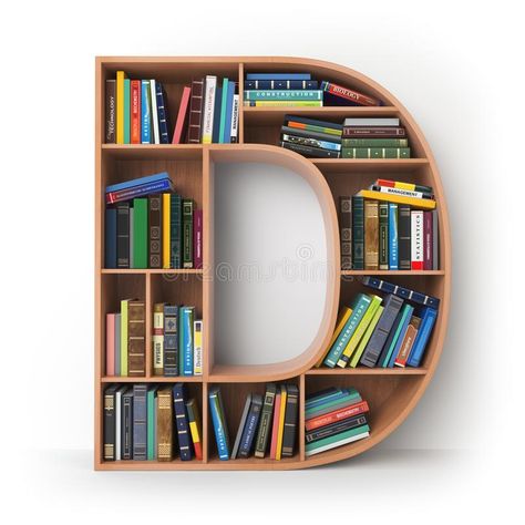 Letter D. Alphabet In The Form Of Shelves With Books Isolated On Stock Illustration - Illustration of print, armchair: 105176714 Book Rack Design, Diy Alphabet Letters, Shelves With Books, Bookshelves Design, D Alphabet, Bookshelves Ideas, Unique Bookshelves, Decor Bookshelves, Creative Bookshelves