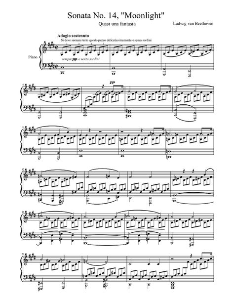 Moonlight Sonata Piano, Moonlight Sonata Sheet Music, Beethoven Piano, Trumpet Sheet Music, Key Signatures, Saxophone Sheet Music, Piano Score, Ludwig Van Beethoven, Flute Sheet Music