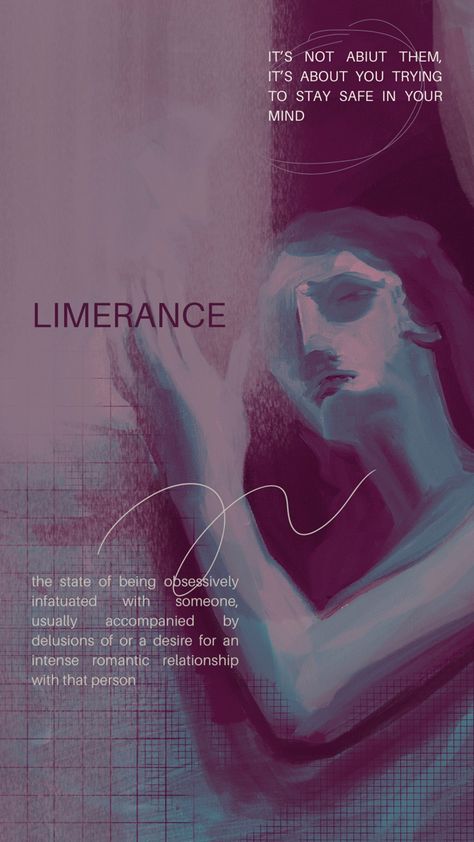 Image of a woman holding onto person who appears to be fading away in the background with the word Limerance over and across the middle. The bottom includes the definition of Limerance as 
“the state of being obsessively infatuated with someone, usually accompanied by delusions of or a desire for an intense romantic relationship with that person”. Top right text box explains “It’s not abiut them, it’s about you trying to stay safe in your mind”. Emotional Attachment Photography, Limerance Aesthetic, Obsessed With Someone, Life Overhaul, Feeling Unsafe, Healing Light, State Of Being, Romantic Relationship, Relationship Advice Quotes