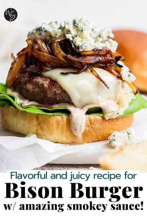 Best Bison Burger Recipe, Bison Burger Recipe, Ground Bison Recipes, Bison Recipes, Burger Side Dishes, Bison Meat, Bison Burgers, Burger Seasoning, Gorgonzola Cheese