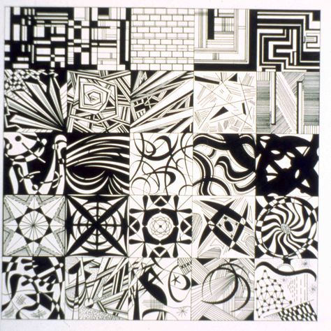 2D Black and White Mark-Making Assignment Grid of Various Line Compositions Composition With Lines, Composition Of Lines Drawings, Line Composition Drawing Sketch, Straight Line Composition Drawing, 2d Black And White, Abstract Line Composition, Middle School Art Lessons, Grid Composition, Line Composition