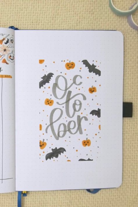 October Book Journal Ideas, October Book Journal, October Reading Journal, October Journal Ideas Aesthetic, Easy Bujo Themes, October Journal Cover, October Journal Ideas, October Bullet Journal Cover, Halloween Bujo