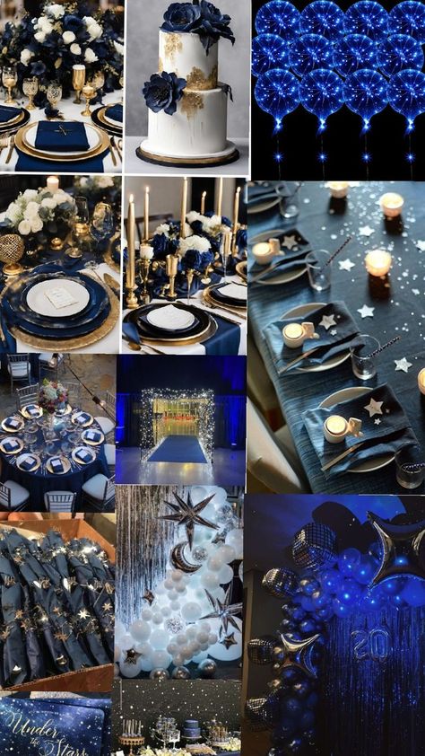 Dark Blue Birthday Theme, Blue Birthday Theme, Blue Birthday Themes, Nye Wedding, Blue Birthday, Blue And Gold, Birthday Theme, Dark Blue, Birthday