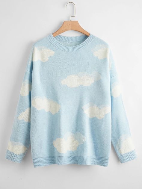 Plus Cartoon Cloud Pattern Drop Shoulder Sweater | SHEIN USA Shein Sweater, Cloud Pattern, Plus Size Pullover, Clouds Pattern, Long Sleeve Pullover Sweater, Drop Shoulder Sweaters, Plus Size Sweaters, Pattern Sweater, Fashion Icon