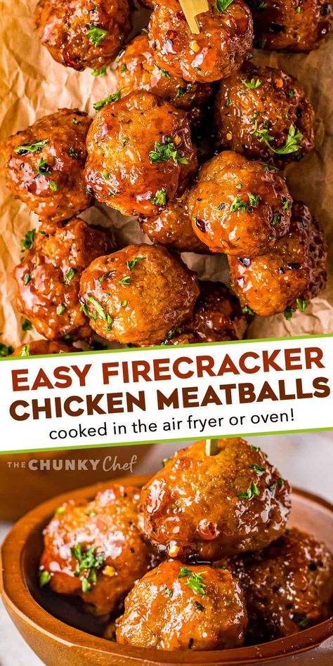 Air Fryer Firecracker Meatballs, Airfryer Turkey Meatballs, Fire Cracker Chicken Meatballs, Firecracker Meatballs Beef, Chicken Meatball Recipe Air Fryer, Airfryer Chicken Meatballs, Meatball Recipes Sauce, Firecracker Turkey Meatballs, Ground Chicken Recipes Healthy Air Fryer