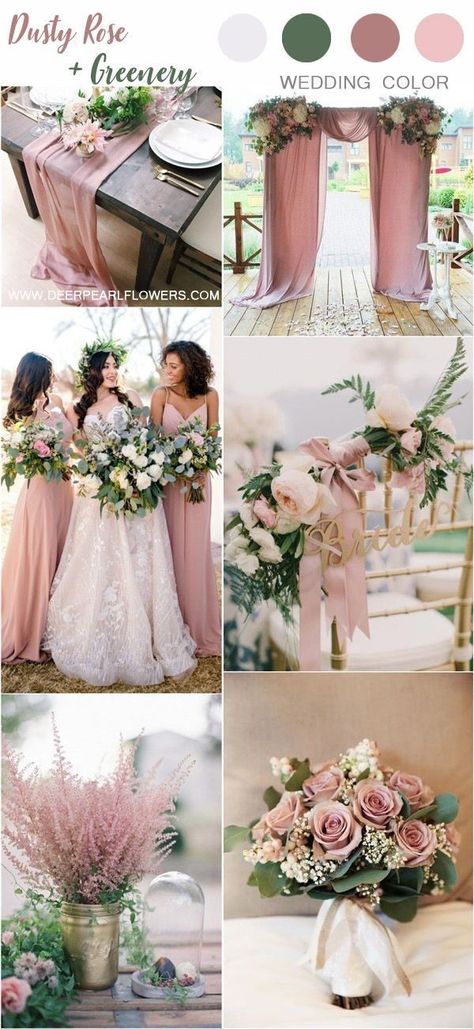 Dusty Rose Wedding Colors, Pink And Green Wedding, Wedding Color Scheme, Wedding Color Palettes, Wedding Themes Spring, Pallet Wedding, Wedding Color Combos, Mauve Wedding, Spring Wedding Decorations