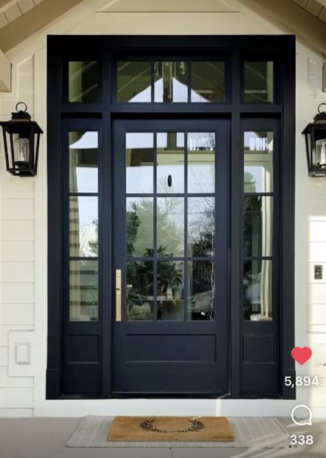 Glass Front Doors Modern, Portugal Homes, Hale House, French Front Doors, Front Door Inspiration, Colonial House Exteriors, House Colour, House Front Door Design, Iron Front Door