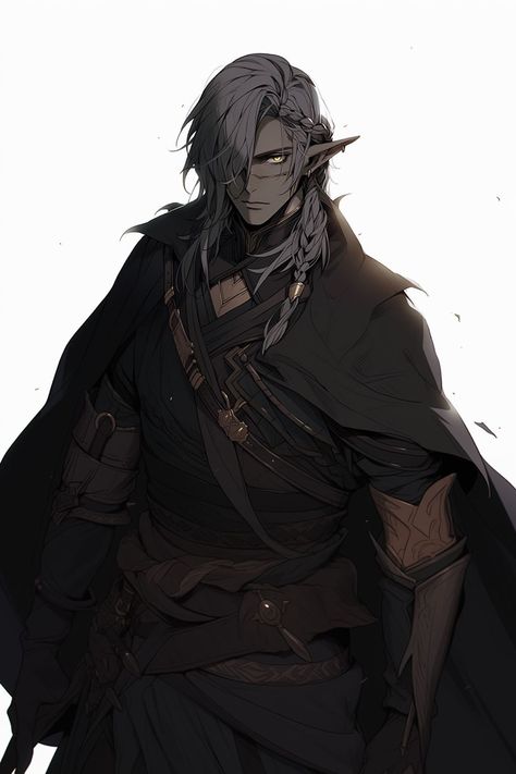 Drow Male Character Design, Dnd Barbarian Male, Dnd Elf Male, Black Elf Male, Dark Elf Character Design, Drow Male Art, Male Elf Art, Male Elf Character Design, Dnd Character Design Male