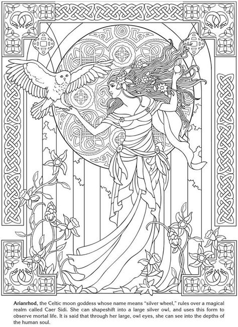 Arianrhod, Celtic moon goddess : drawing with Art Nouveau style Celtic Coloring, Fall Coloring, Celtic Goddess, Adult Colouring Pages, Pola Sulam, Colouring Books, Color Therapy, Coloring Book Pages, Coloring Pictures