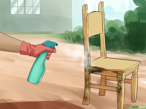 The Easiest Way to Remove Mold from Wood Furniture - wikiHow Mold Remover On Wood, Remove Mold From Wood, How To Remove Mold, Cleaning Wood Furniture, Remove Mold, Wood Furniture Plans, Mildew Stains, Cleaning Mold, Wood Images