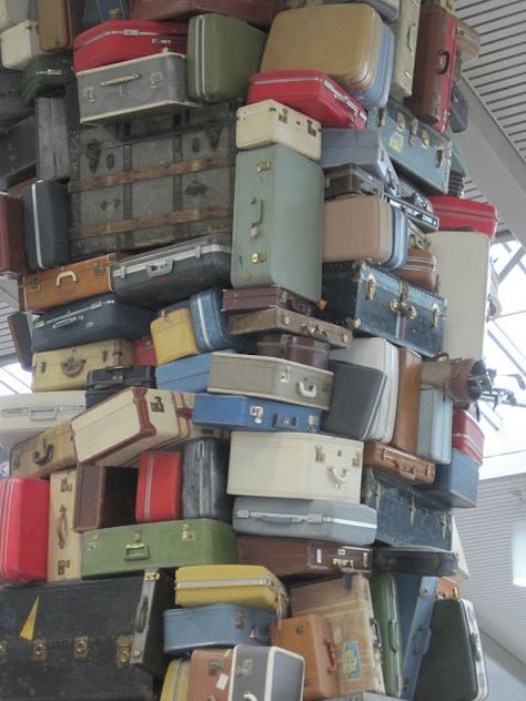 So much wonderful luggage!  My husband says I have way too many suitcases as it is! Stay Curious, Old Suitcases, Vintage Trunks, Vintage Suitcases, Steamer Trunk, Vintage Suitcase, Vintage Luggage, Vintage Office, Train Case