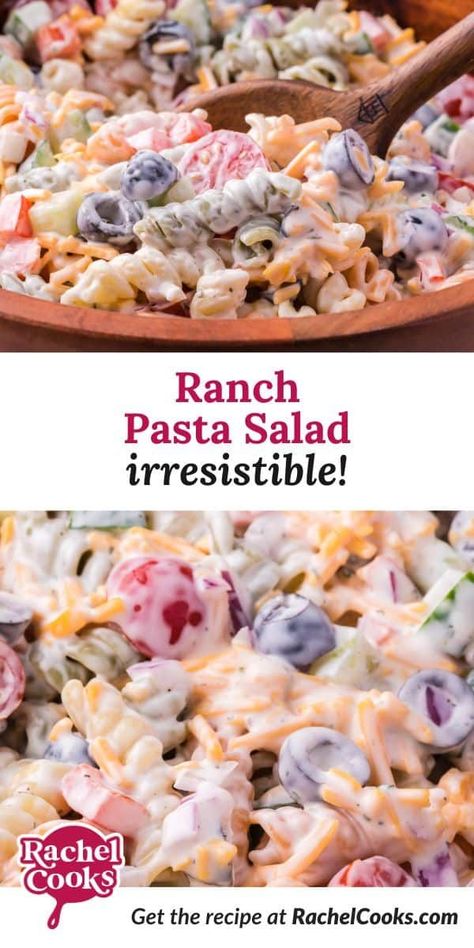 Ranch pasta salad takes the deli classic to flavortown thanks to the addition of tangy buttermilk and a packet of ranch seasoning. Fresh veggies, tender pasta, creamy dressing, and cheddar too—yep, this one's a crowd-pleaser!