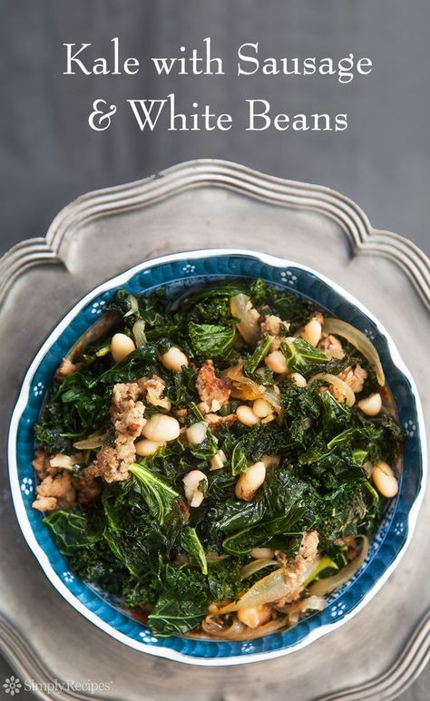 Kale with White Beans and Sausage White Beans And Sausage Recipe, Sausage And White Beans, Kale Dishes, White Beans Recipe, White Bean Recipes, Bowl Meals, Beans And Sausage, Sauteed Kale, Jambalaya Recipe