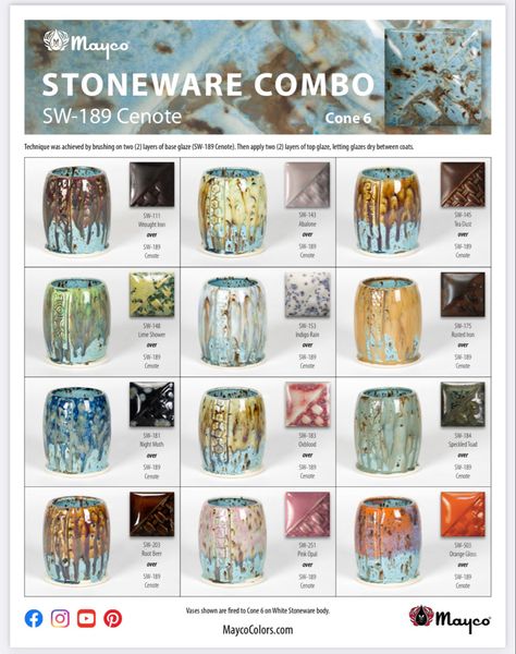 Mayco Combinations, Mayco Glaze, Stoneware Glazes, Ceramic Sculpture Figurative, Glaze Colors, Glaze Combinations, Glaze Combos, Pottery Glaze, Beginner Pottery