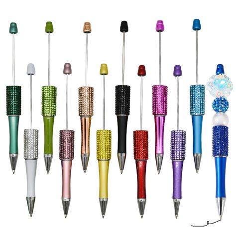 PRICES MAY VARY. Package Includes: Pack Of 12 Pieces Crystal Gem Beadable Pen for Smooth Writing, There are 12 Colors, Black, White, Sky Blue, Rose Gold, Rose Red, Red, Yellow, Blue, Morandi Pink, Matcha Green, Green, Purple Size Information: This Cute Pen Length is About 5.9 Inches (15 CM), Made Of High Quality Plastic and Metal, 1.0 mm Fine Point Unique Design: You Can String Some Favorite Beads to DIY This Pen, Use Your Imagination to Make Your Pen Become More Personal and Creative Perfect Gi How To Make Beadable Pens, Making Pens With Beads, Rhinestone Pens Pattern, How To Make Beaded Ink Pens, Beaded G2 Pen Covers, Memo Writing, Diy Gem, Presents For Boys, Cute Pens