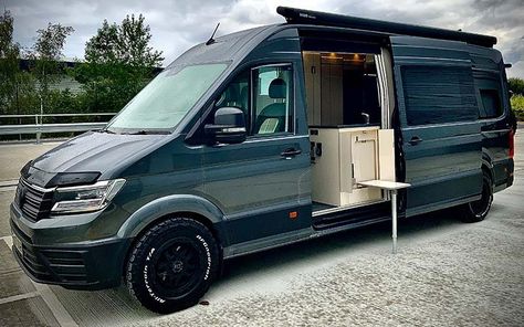 Vw Crafter Campervan, Crafter Campervan, Vw Crafter Camper, Best Campervan, Awning Lights, Under Cupboard Lighting, Wheel Carrier, Cupboard Lights, Vw Crafter