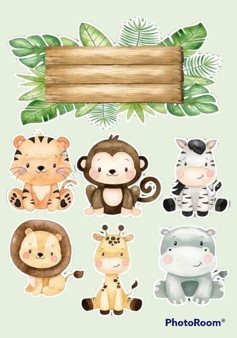 Safari Baby Shower Cake, Jungle Theme Cakes, Safari Animals Birthday, Photo Cake Topper, Safari Baby Animals, Jungle Theme Birthday, Safari Theme Birthday, Safari Cakes, Wild One Birthday Party