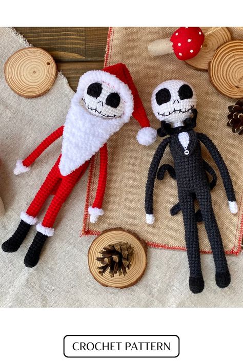 Jack Skellington Crochet Pattern, Crochet Jack Skellington, Jack Skellington Crochet, Santa Jack Skellington, Kids Crochet Pattern, Newborn Crochet Patterns, Crochet Monsters, Christmas Jack Skellington, Crochet Santa