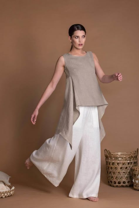 Women's Linen Tops & Tunics | Flax Linen Clothes for WomenShantima Long Tunics For Women, Crop Top Gown, Long Linen Shirt, Creative Dress, Blouse Crop Top, Striped Linen Pants, Blouse Crop, Linen Top Women, Linen Tunic Dress