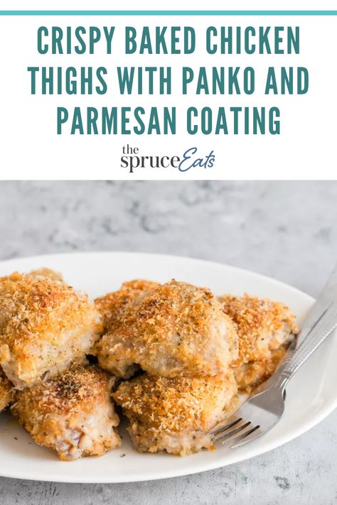 Panko Chicken Thighs, Oven Baked Breaded Chicken, Breaded Chicken Thighs, Fried Chicken Thigh Recipes, Oven Fried Chicken Thighs, Baked Panko Chicken, Baked Bone In Chicken, Chicken Thighs In Oven, Panko Crusted Chicken