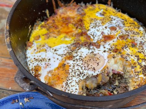 Mountain Man Breakfast, Man Breakfast, Kent Rollins, Roasted Poblano Peppers, Crispy Hashbrowns, Small Red Potatoes, Over Easy Eggs, Grated Potato, The Best Breakfast